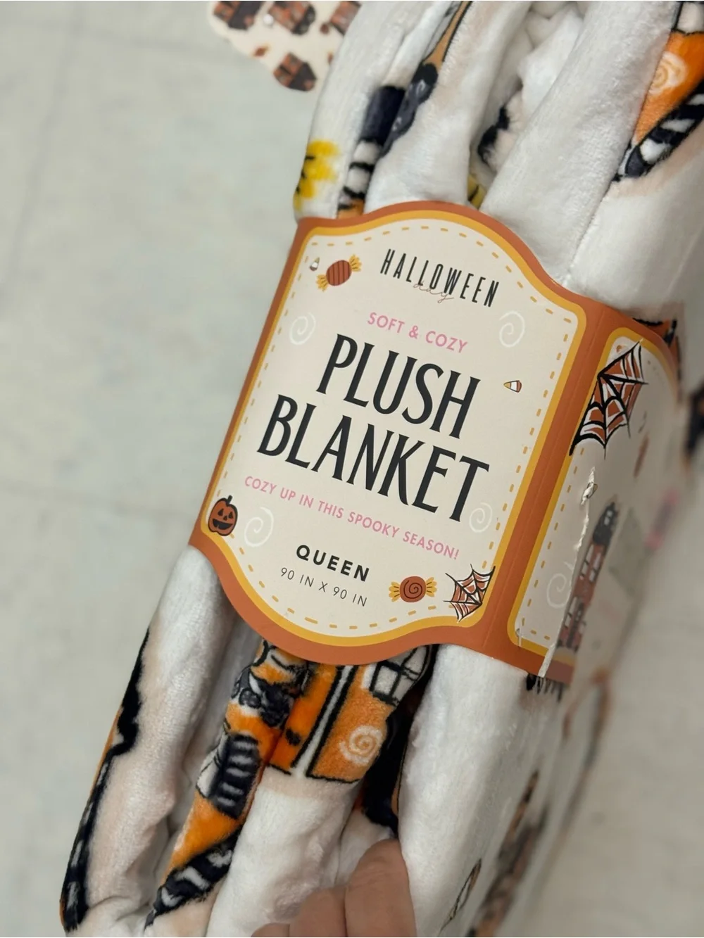 Halloween Plush Blanket - Queen Size, Orange & White